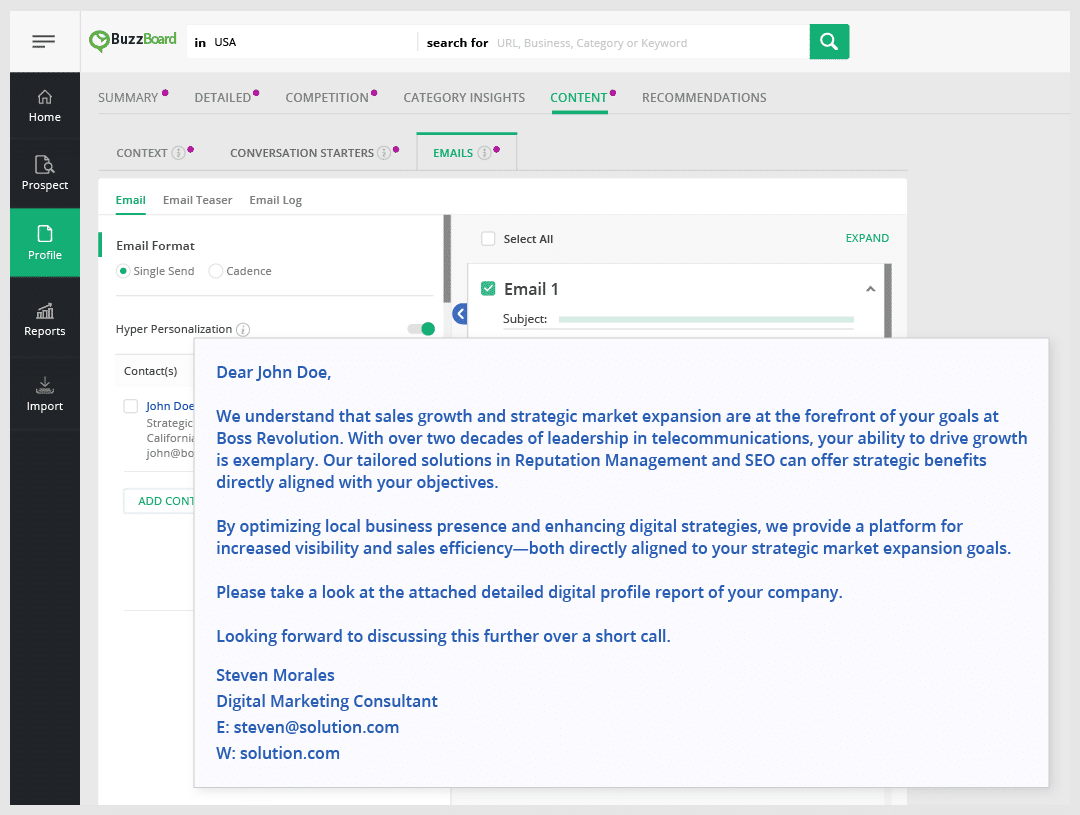 BuzzBoard’s Contact Personality Analysis helps sales teams connect with individual prospects in a way that feels personal, relevant, and intuitive.