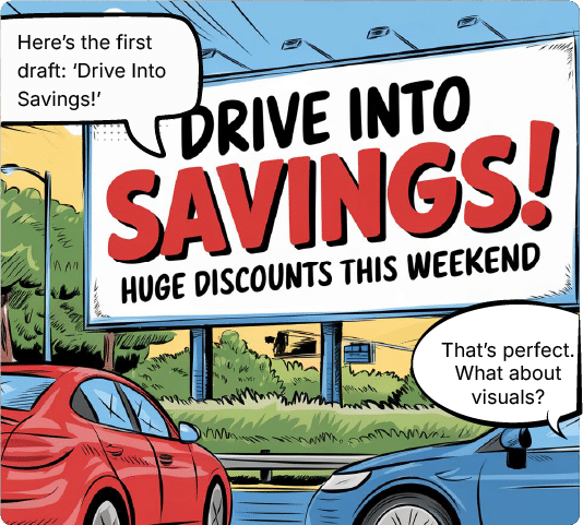 Here’s the first draft: ‘Drive Into Savings!’